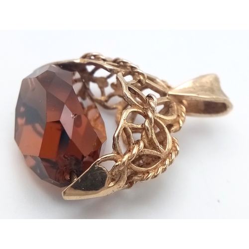 154 - Vintage 9 CARAT GOLD and BROWN AMETHYST SPINNING FOB pendant . Having Beautiful Gold Work  with Full... 