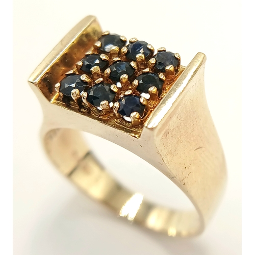 63 - Fabulous 9 CARAT GOLD and SAPPHIRE RING . Having 9 x SAPPHIRES  individually Claw Mounted to top. Fu... 
