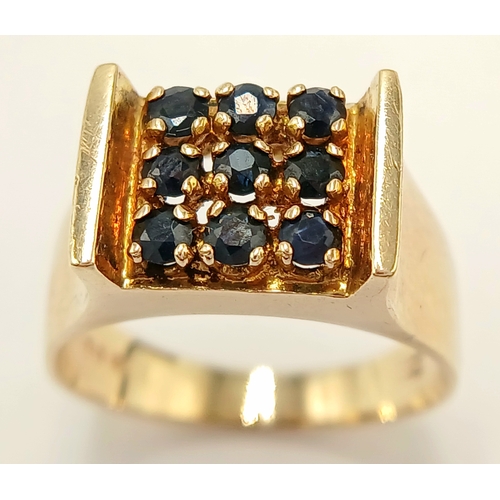 63 - Fabulous 9 CARAT GOLD and SAPPHIRE RING . Having 9 x SAPPHIRES  individually Claw Mounted to top. Fu... 