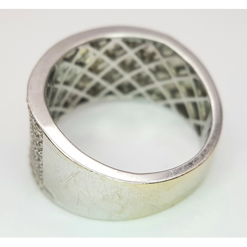 163 - A Gorgeous 18K White Gold and Diamond Cocktail Ring. Eight rows of pave diamonds - 1ctw. 12mm width.... 