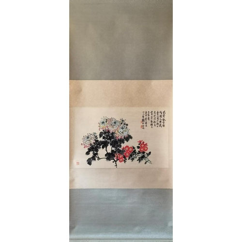 122 - Flowers; Chinese ink and watercolour on paper scroll. Attribute to Qian Songyan. Size: 43*66.5cm.