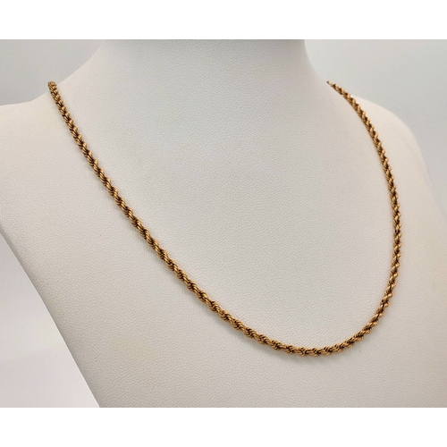 340 - An Antique 15K Gold Rope Chain necklace. 44cm. 11.8g.