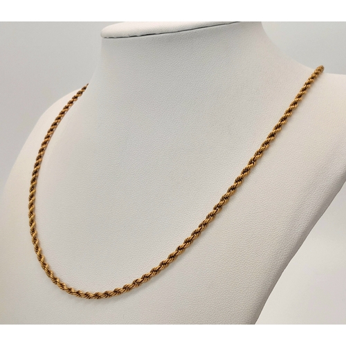 340 - An Antique 15K Gold Rope Chain necklace. 44cm. 11.8g.