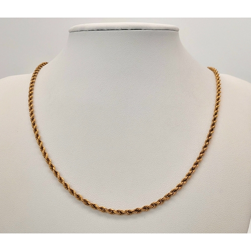 340 - An Antique 15K Gold Rope Chain necklace. 44cm. 11.8g.