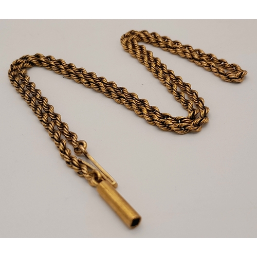 340 - An Antique 15K Gold Rope Chain necklace. 44cm. 11.8g.