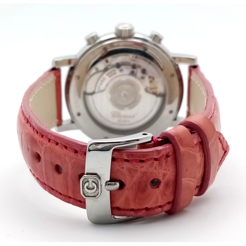 598 - A Chopard Automatic Chronograph Watch. Model 8331. Salmon leather strap. Stainless steel case - 39mm... 