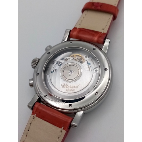 598 - A Chopard Automatic Chronograph Watch. Model 8331. Salmon leather strap. Stainless steel case - 39mm... 