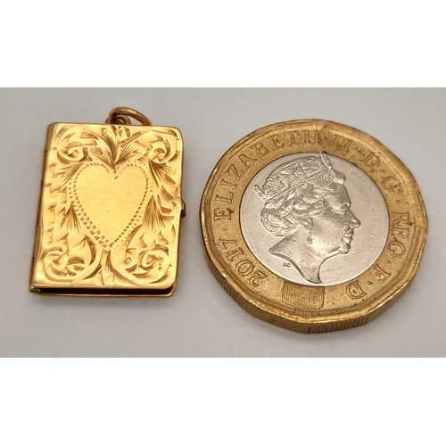 148 - A 9K Yellow Gold Book Form ornate Locket Pendant. 2cm. 2.9g.