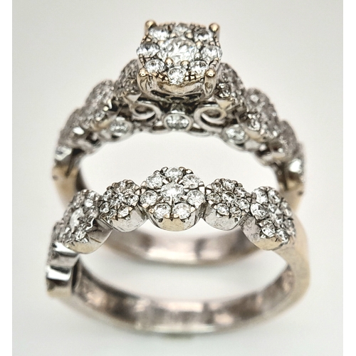 162 - Two 18K White Gold and Diamond Cluster Rings. Both size J. 
6.25g total weight. Ref: 6154205.