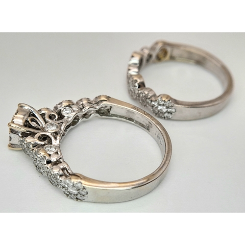 162 - Two 18K White Gold and Diamond Cluster Rings. Both size J. 
6.25g total weight. Ref: 6154205.