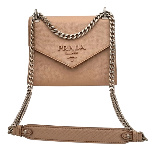 165 - A Prada Dusty Pink Monochrome Shoulder Bag. Saffiano leather exterior with silver-toned hardware, ch... 