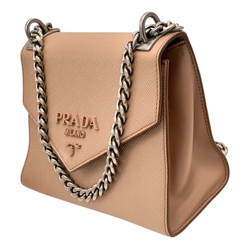 165 - A Prada Dusty Pink Monochrome Shoulder Bag. Saffiano leather exterior with silver-toned hardware, ch... 