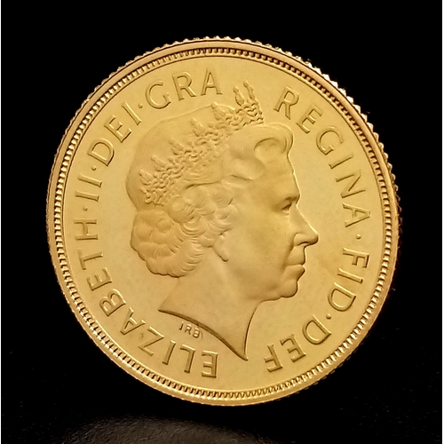 19 - A 2005 QUEEN ELIZABETH II ILLUS TIMOTHY NOAD PROOF CONDITION FULL SOVEREIGN COIN. 22K GOLD. REF: C 6... 