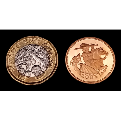 19 - A 2005 QUEEN ELIZABETH II ILLUS TIMOTHY NOAD PROOF CONDITION FULL SOVEREIGN COIN. 22K GOLD. REF: C 6... 