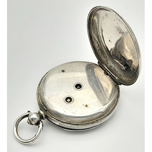 133 - Beautiful Antique SILVER POCKET WATCH. Mid size with Extremely attractive decorated  SILVER DIAL. Ma... 