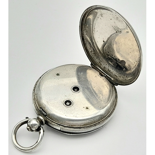 133 - Beautiful Antique SILVER POCKET WATCH. Mid size with Extremely attractive decorated  SILVER DIAL. Ma... 