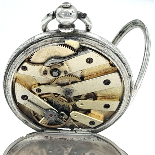 133 - Beautiful Antique SILVER POCKET WATCH. Mid size with Extremely attractive decorated  SILVER DIAL. Ma... 