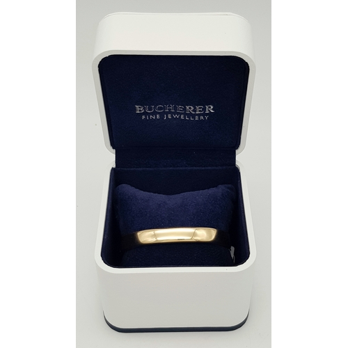 141 - A Bucherer 18K yellow gold solid bangle. Total weight 24.3G. Diameter 6.8cm. Comes with original pre... 