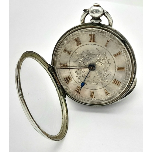 133 - Beautiful Antique SILVER POCKET WATCH. Mid size with Extremely attractive decorated  SILVER DIAL. Ma... 