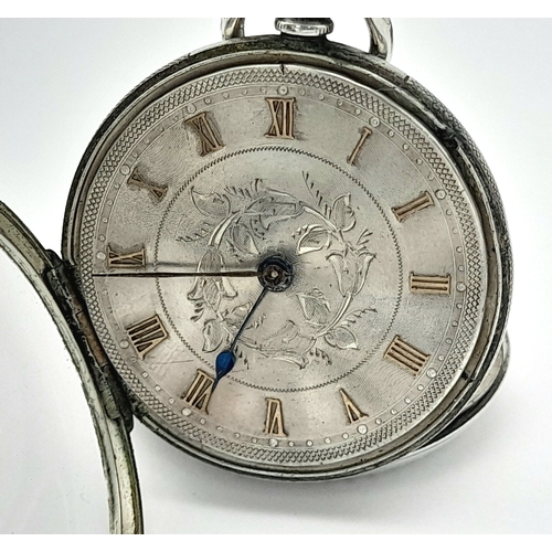 133 - Beautiful Antique SILVER POCKET WATCH. Mid size with Extremely attractive decorated  SILVER DIAL. Ma... 