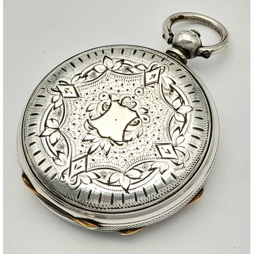133 - Beautiful Antique SILVER POCKET WATCH. Mid size with Extremely attractive decorated  SILVER DIAL. Ma... 