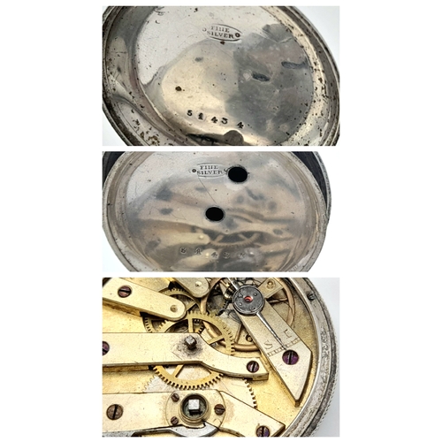 133 - Beautiful Antique SILVER POCKET WATCH. Mid size with Extremely attractive decorated  SILVER DIAL. Ma... 