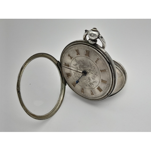 133 - Beautiful Antique SILVER POCKET WATCH. Mid size with Extremely attractive decorated  SILVER DIAL. Ma... 