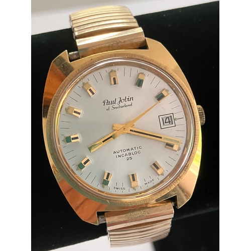126 - Gentleman’s Vintage  ‘PAUL JOBIN’  GOLD PLATED AUTOMATIC  WRISTWATCH. Face showing PAUL  JOBIN of  S... 