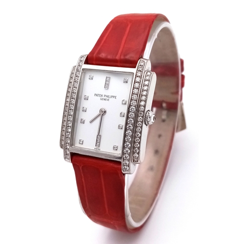 66 - A FABULOUS 18K WHITE GOLD  LADIES PATEK PHILIPPE 
