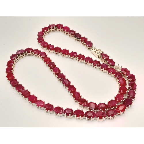 A stunning 925 silver Ruby set link necklace (1 Ruby stone is missing ...