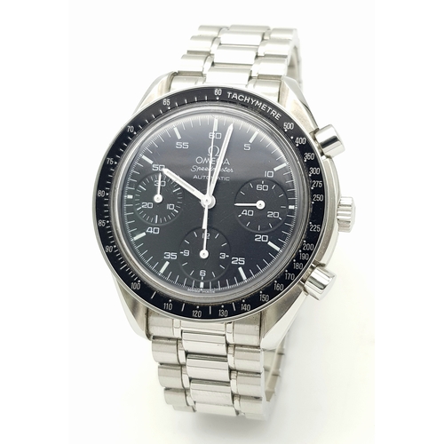 38 - An Omega Speedmaster Automatic Chronograph Gents Watch. Stainless steel bracelet and case - 39mm. Bl... 