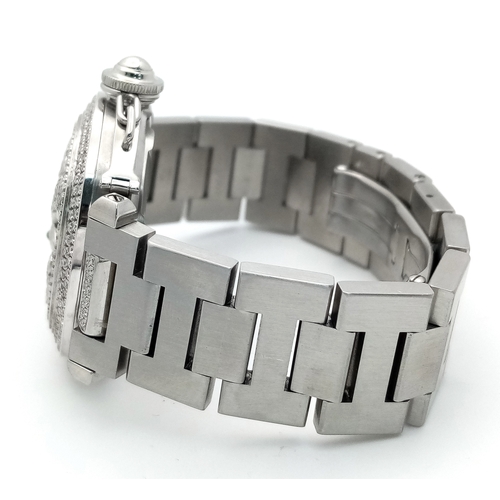 43 - A Pasha De Cartier Diamond Dragon Ladies Watch. Stainless steel bracelet and case - 36mm. Ornate Dia... 