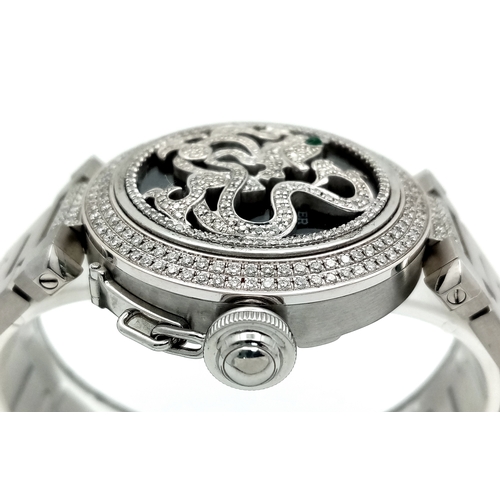43 - A Pasha De Cartier Diamond Dragon Ladies Watch. Stainless steel bracelet and case - 36mm. Ornate Dia... 