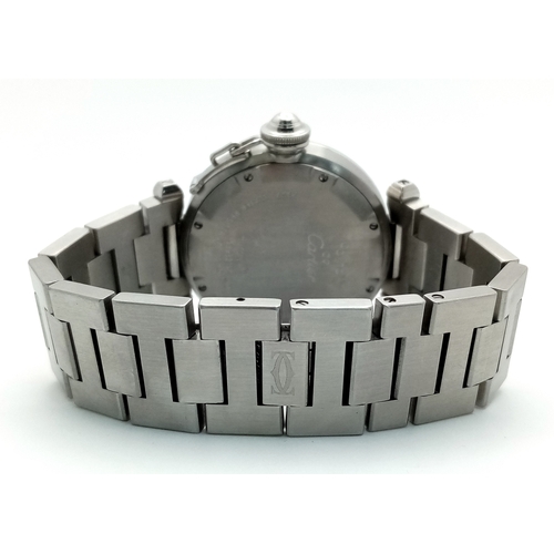 43 - A Pasha De Cartier Diamond Dragon Ladies Watch. Stainless steel bracelet and case - 36mm. Ornate Dia... 
