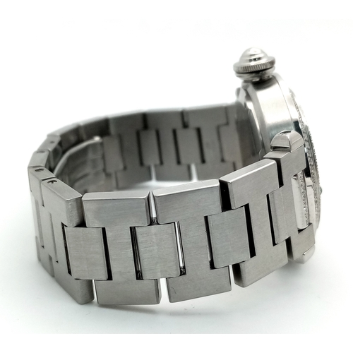 43 - A Pasha De Cartier Diamond Dragon Ladies Watch. Stainless steel bracelet and case - 36mm. Ornate Dia... 