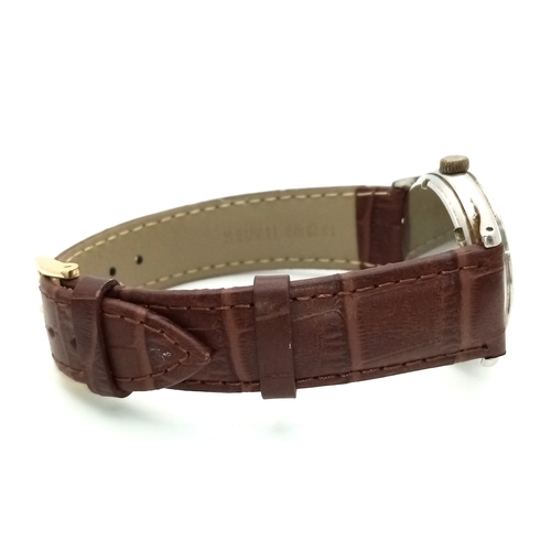 17 - A Vintage Omega Mechanical (hand-wind) Gents Watch. Brown leather strap. Stainless steel case - 34mm... 