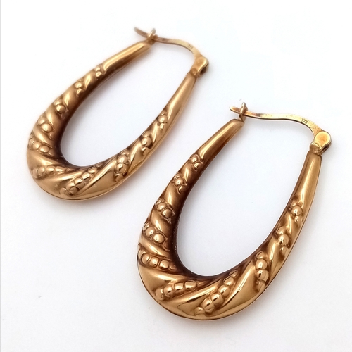 64 - A Pair of 9K Yellow Gold Creole Hoop Earrings. 3cm. 1.7g.