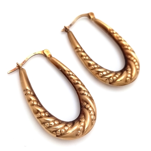 64 - A Pair of 9K Yellow Gold Creole Hoop Earrings. 3cm. 1.7g.