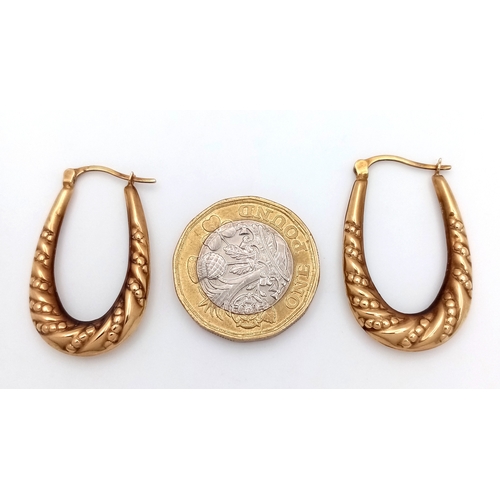 64 - A Pair of 9K Yellow Gold Creole Hoop Earrings. 3cm. 1.7g.