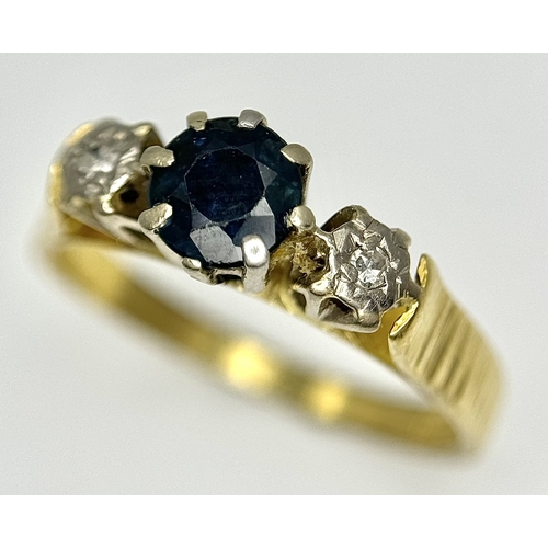 138 - A VINTAGE 18K YELLOW GOLD DIAMOND & SAPPHIRE RING. TOTAL WEIGHT 3.8G. SIZE N. SPSA 2021
