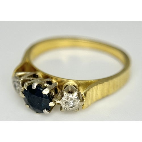 138 - A VINTAGE 18K YELLOW GOLD DIAMOND & SAPPHIRE RING. TOTAL WEIGHT 3.8G. SIZE N. SPSA 2021