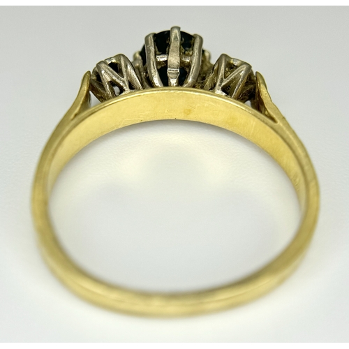 138 - A VINTAGE 18K YELLOW GOLD DIAMOND & SAPPHIRE RING. TOTAL WEIGHT 3.8G. SIZE N. SPSA 2021