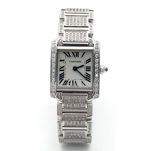 149 - A Classic Cartier Tank Francaise Diamond Ladies Watch. Stainless steel diamond set bracelet. Case - ... 