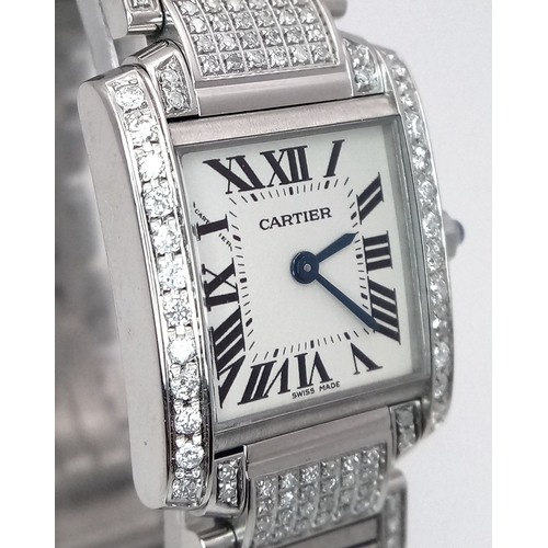 149 - A Classic Cartier Tank Francaise Diamond Ladies Watch. Stainless steel diamond set bracelet. Case - ... 