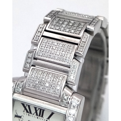149 - A Classic Cartier Tank Francaise Diamond Ladies Watch. Stainless steel diamond set bracelet. Case - ... 