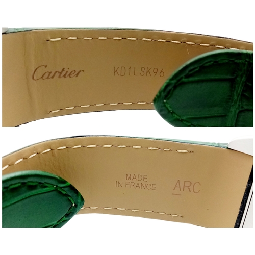 29 - A Head-Turning Cartier Santos 100 Diamond and Emerald 'Hulk' Automatic Gents Watch. Green leather st... 