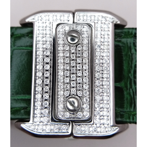 29 - A Head-Turning Cartier Santos 100 Diamond and Emerald 'Hulk' Automatic Gents Watch. Green leather st... 