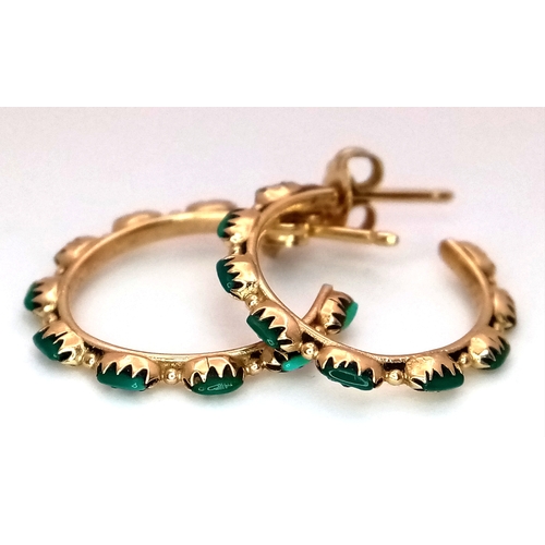 79 - A Pair of 14K Gold and Turquoise Small Hoop Earrings. 2g.