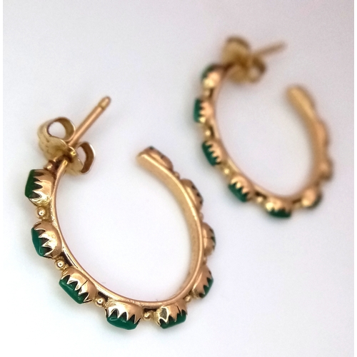 79 - A Pair of 14K Gold and Turquoise Small Hoop Earrings. 2g.