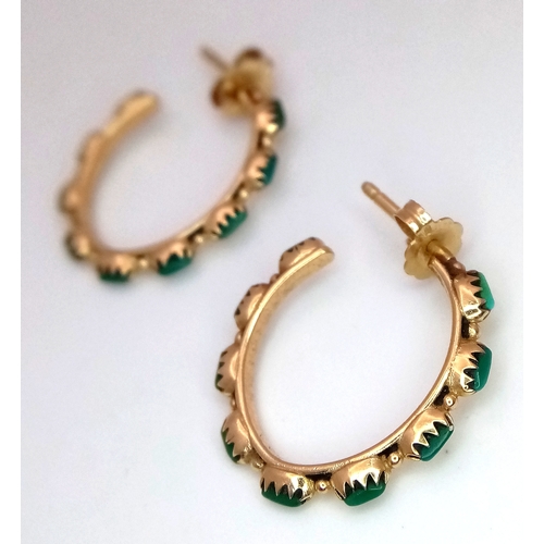 79 - A Pair of 14K Gold and Turquoise Small Hoop Earrings. 2g.
